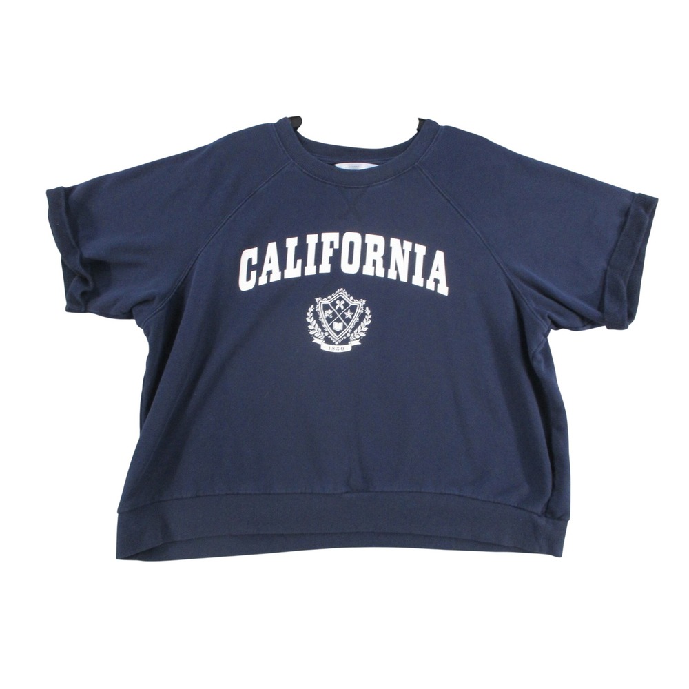LC Lauren Conrad California Graphic Short Sleeve Sweatshirt Navy Blue XL